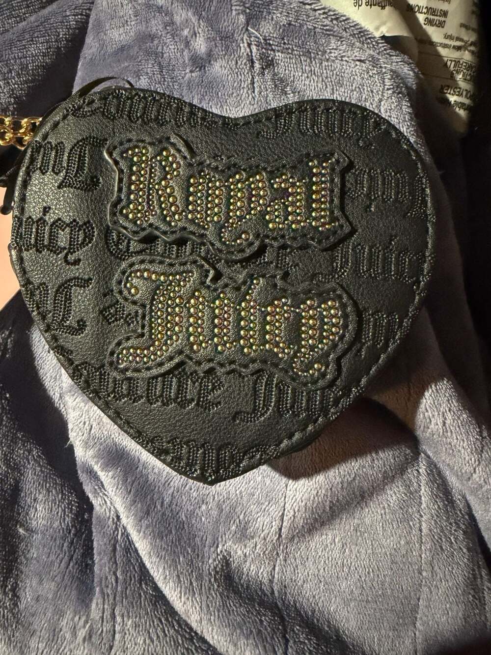 Juicy Couture Black Royal Heart Shaped Coin Purse with Rhinestones